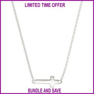 Sterling Silver Horizontal Cross Pendant Necklace 16 Inch Layering